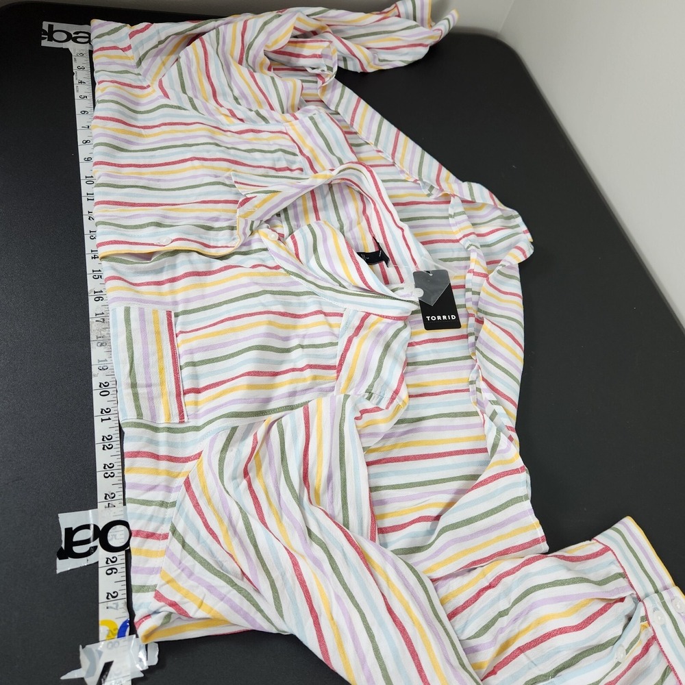 Torrid NWT Shirt Top Womens 3X Lizzie Rayon Crepe Button Up Long Sleeve Striped - Picture 13 of 13